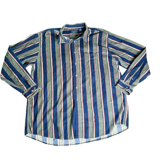 Vintage 90s Y2K Trader Bay Corduroy Feel Retro Striped Button Up Men's Shirt XLT - Picture 1 of 10